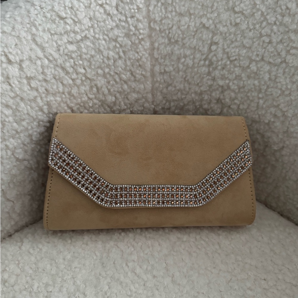Elegant Tan Clutch with Rhinestone Detail